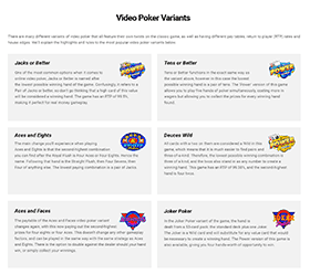 Explanations of the most popular video poker variants
