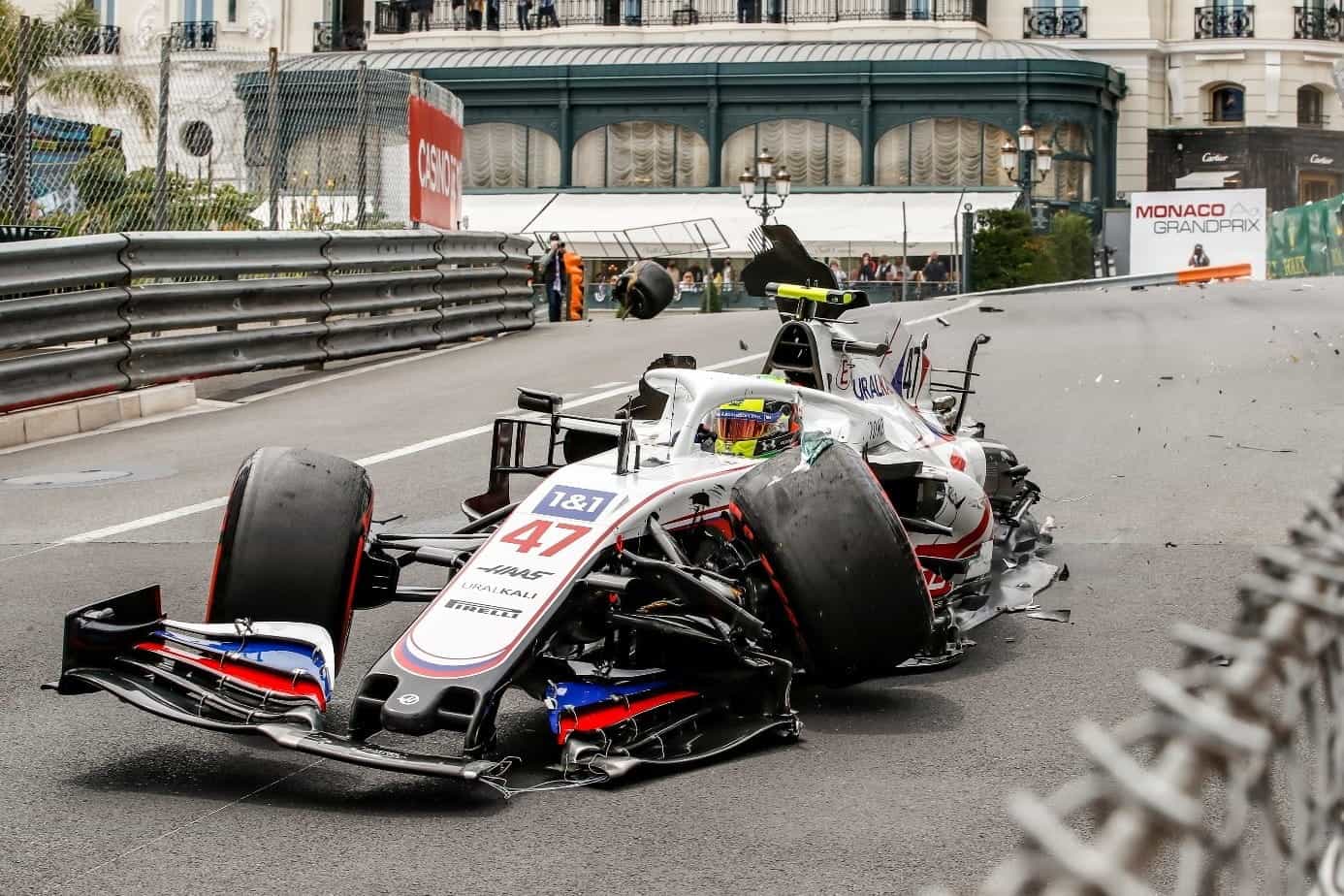 Badly damaged Haas F1 car of Mick Schumacher.